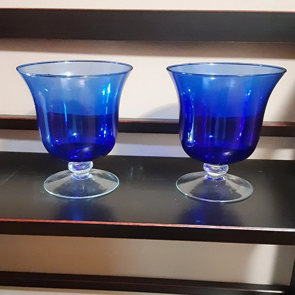 Cobalt Blue Balloon Wine Glasses Water Goblets